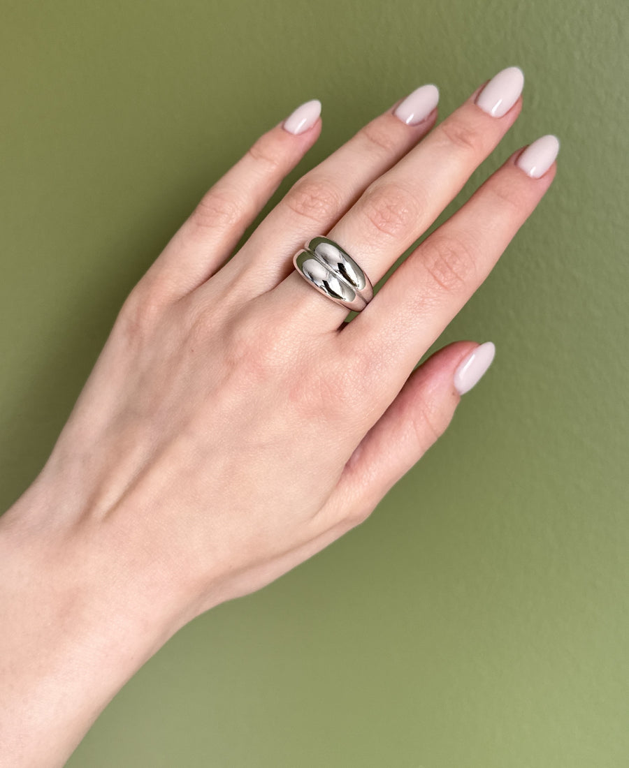Bague double effet bombé en acier inoxydable - Lyra