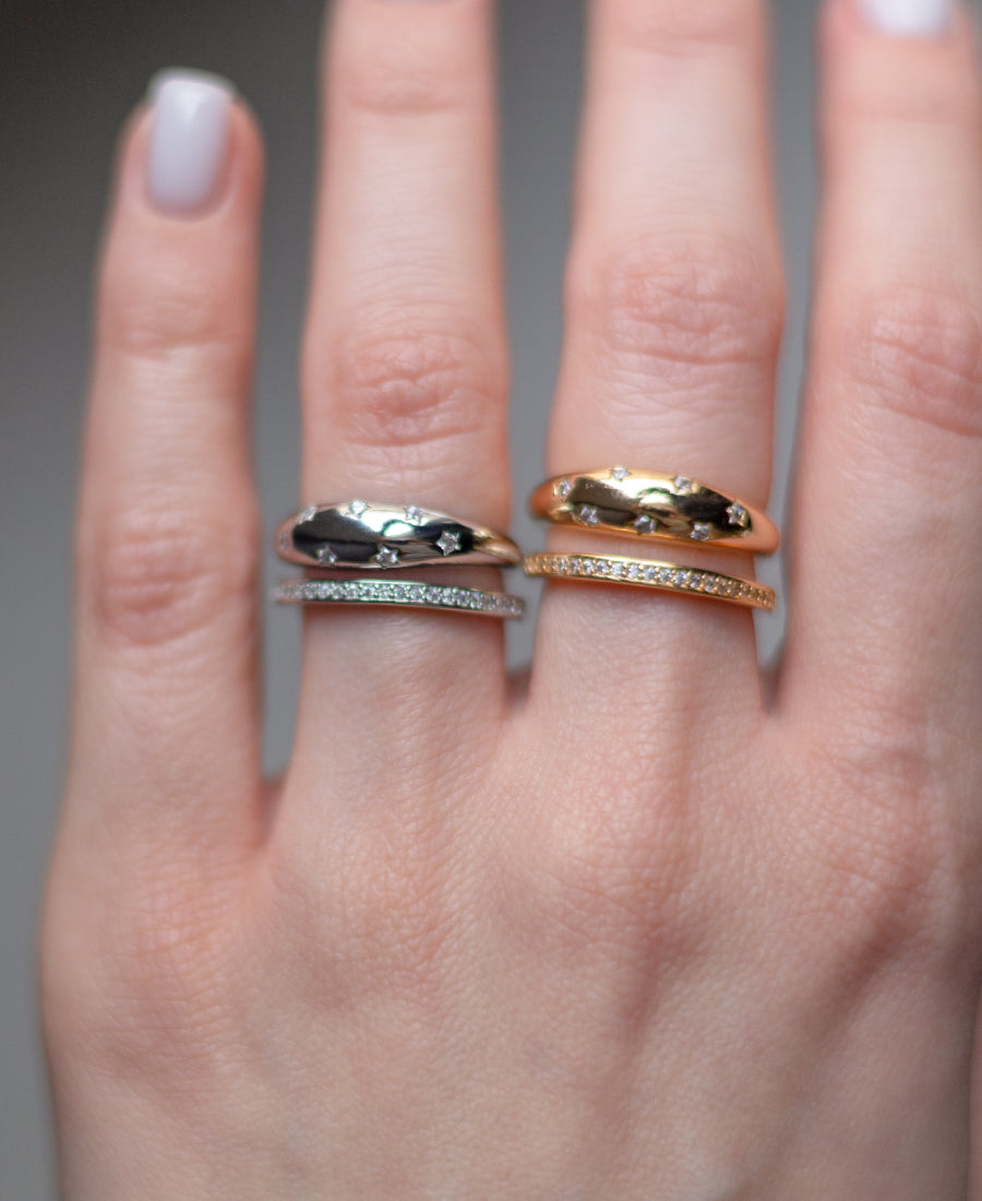 Bague vague sertie en acier inoxydable - Soleil