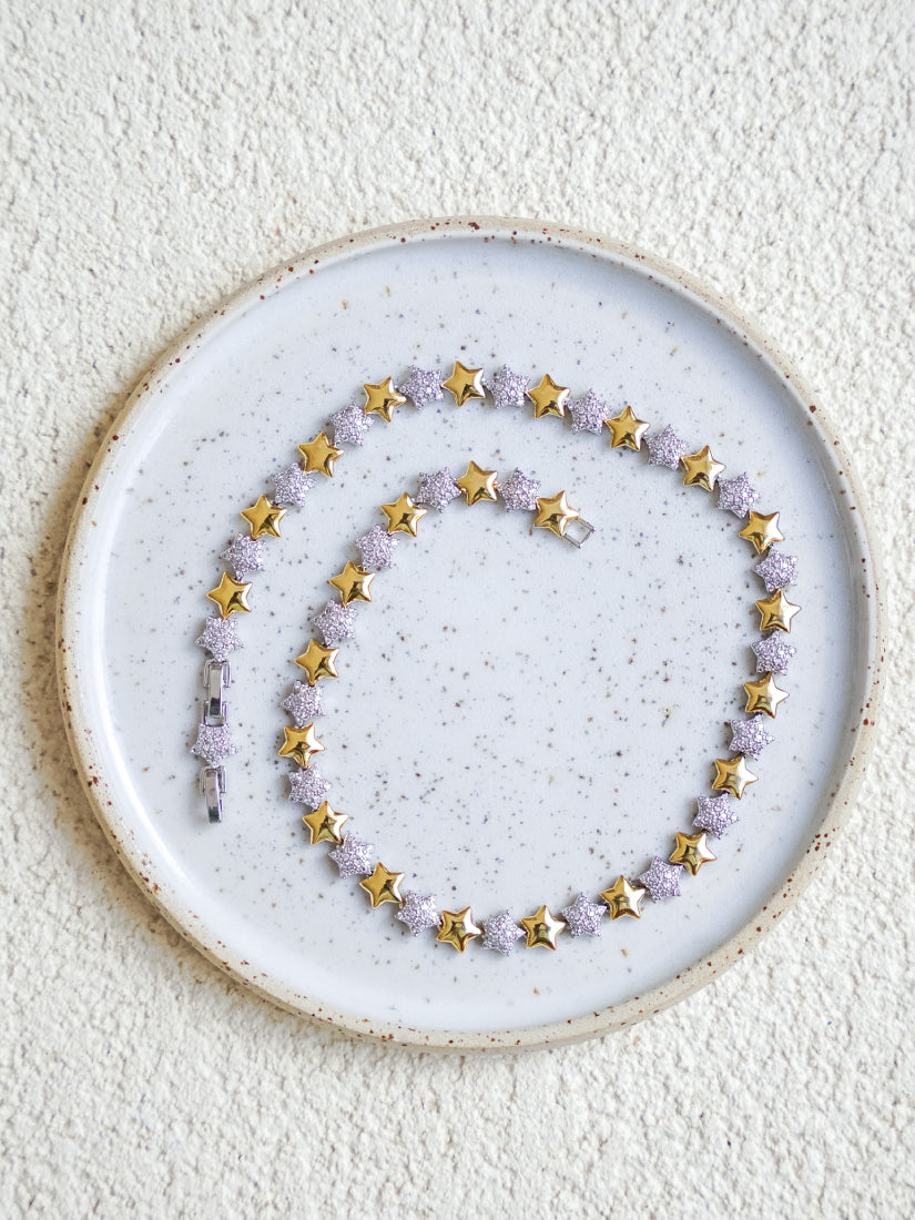 Collier Star doré et zirconium