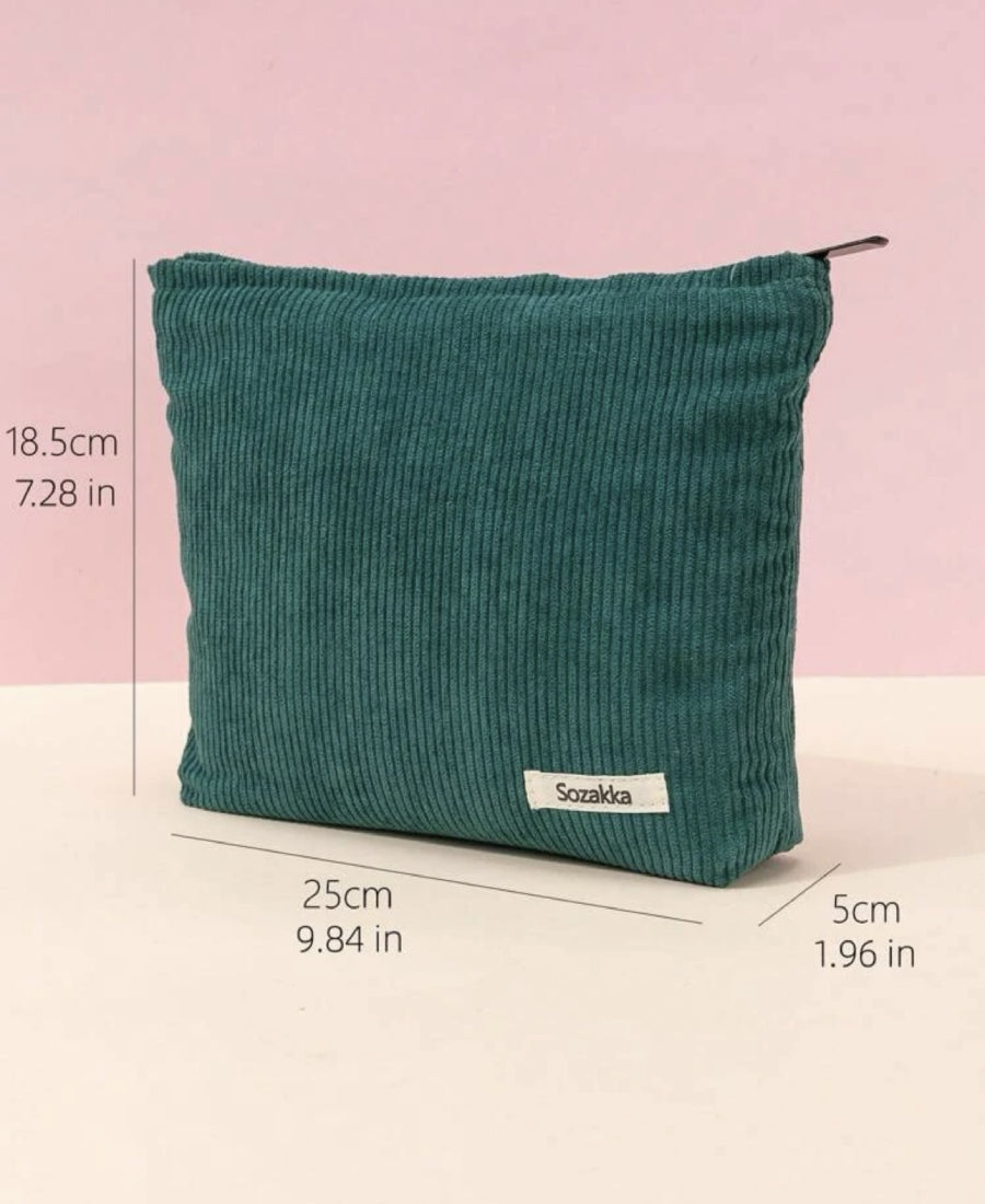 Trousse de toilette en velours côtelé vert