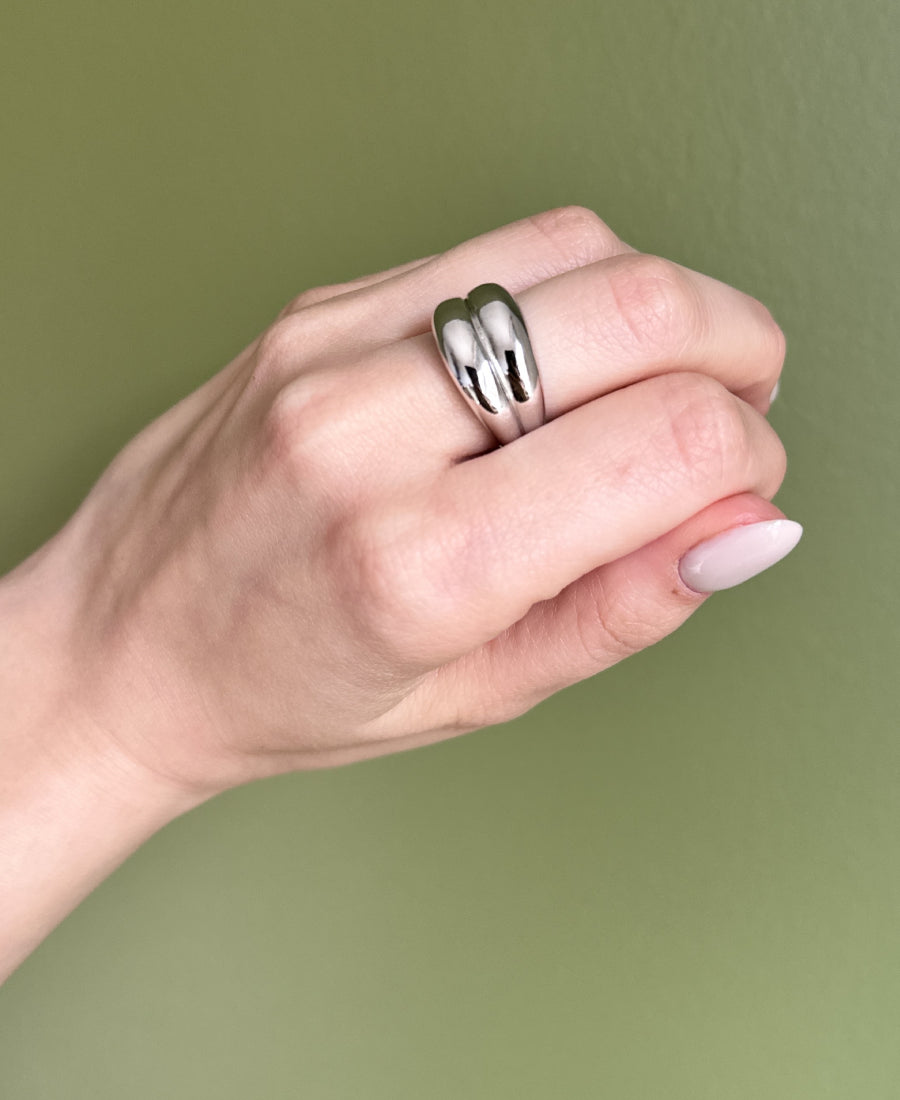 Bague double effet bombé en acier inoxydable - Lyra