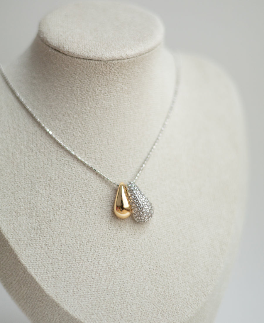 Collier pendentifs duo doré et zirconium - Camille