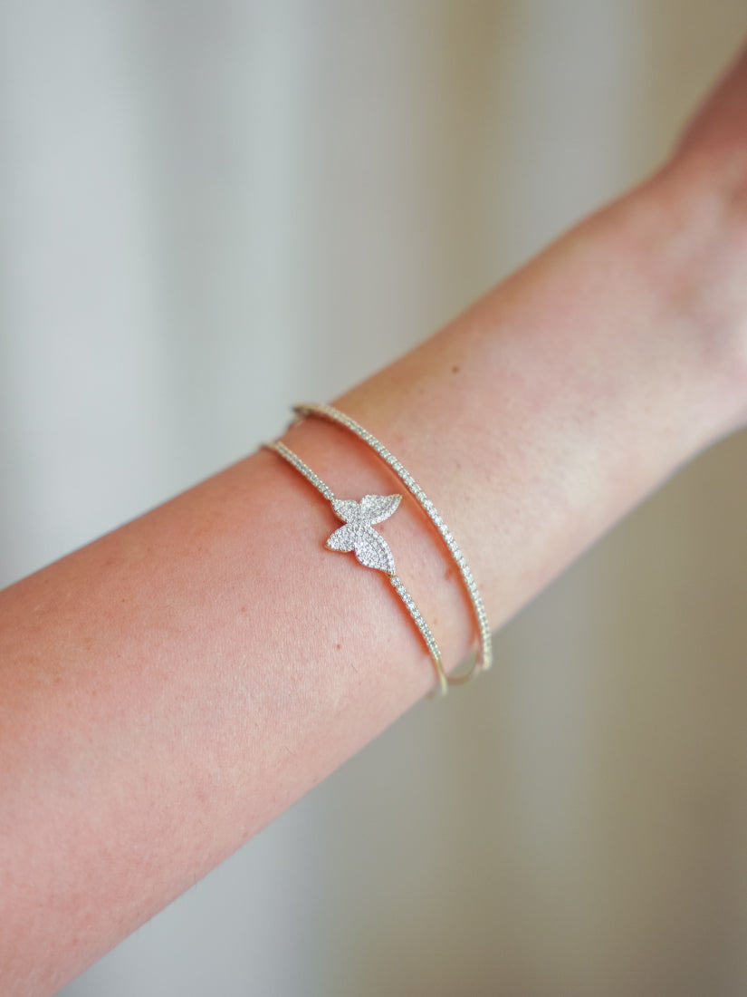 Bracelet Papillon brillant en laiton plaqué rhodium