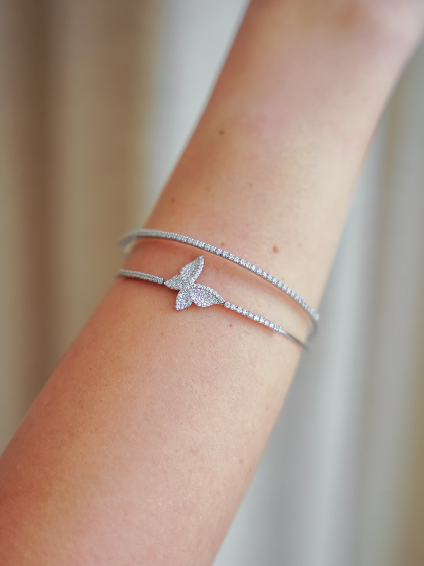 Bracelet Papillon brillant en laiton plaqué rhodium