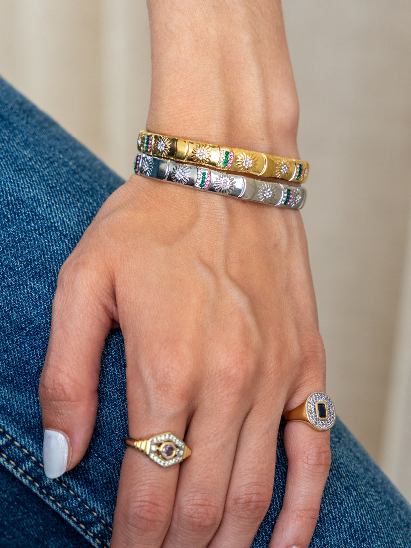 Bracelet Soleil ajustable en acier inoxydable doré ou argenté