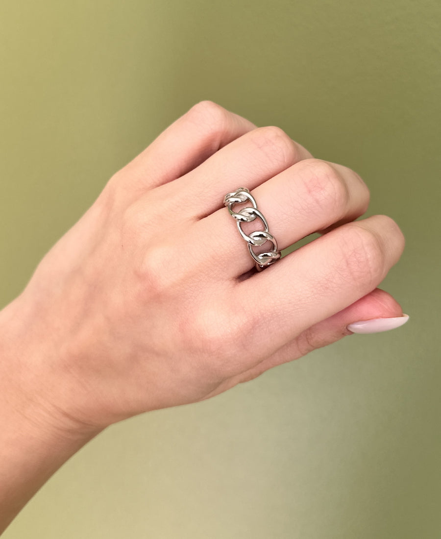 Bague chaîne en acier inoxydable - Nova Argentée