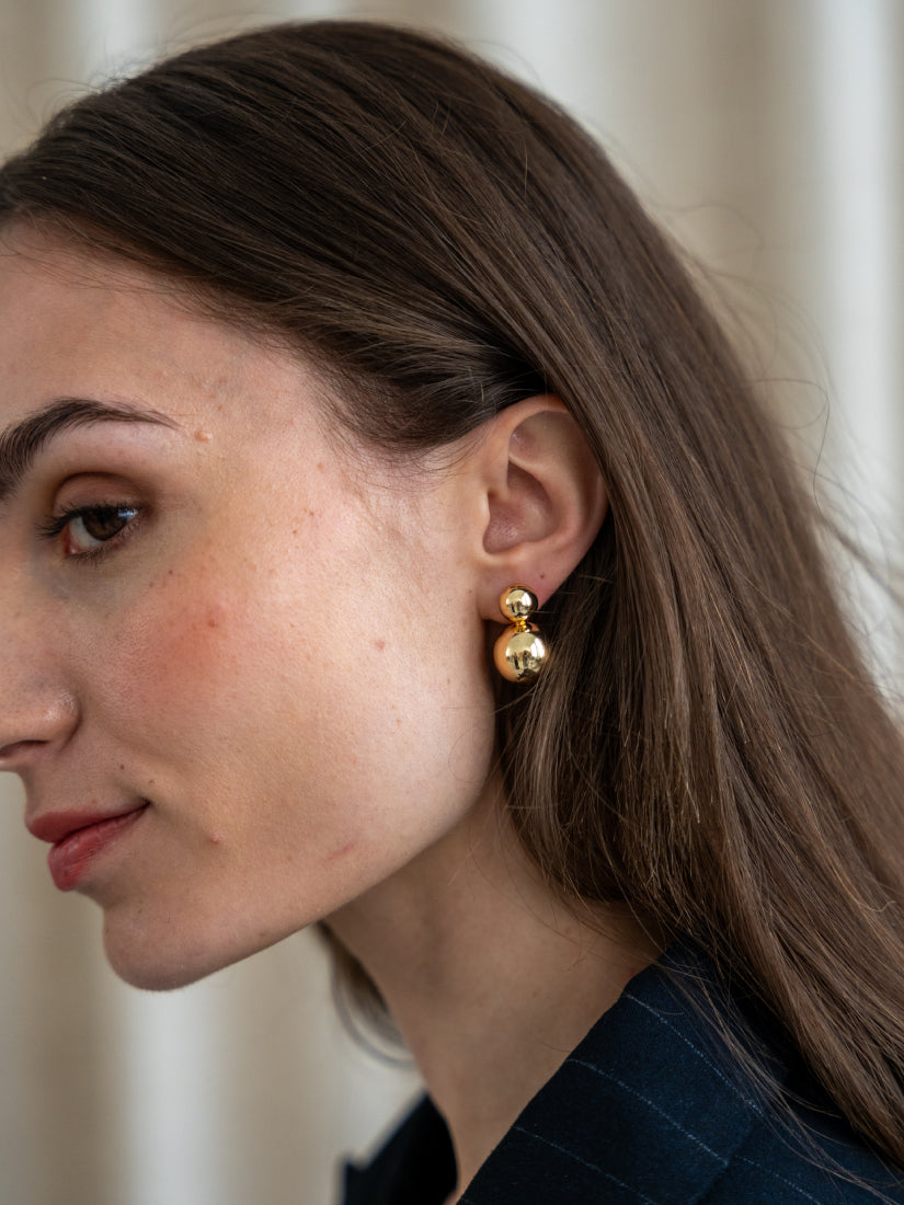 Boucles d'oreilles doubles sphères en acier inoxydable - Juliana