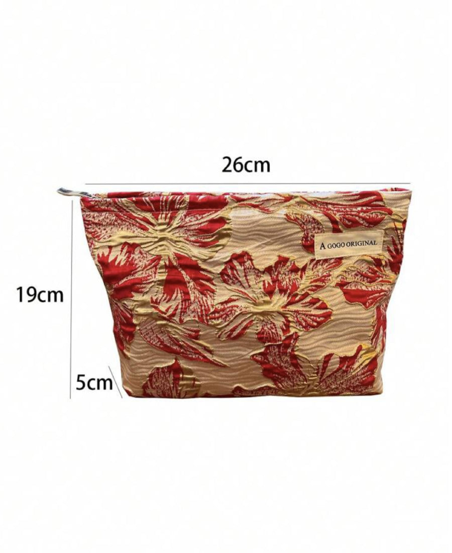 Trousse de toilette fleurs rouges et dorées