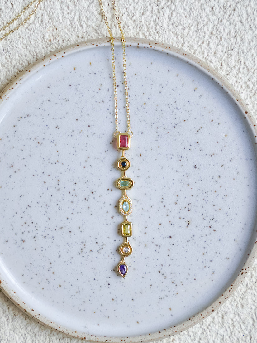 Collier Paloma multicolore - collier décolleté long en zirconium