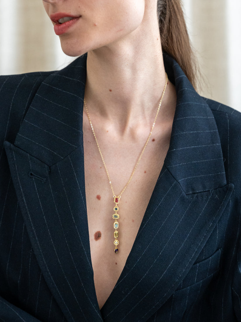 Collier Paloma multicolore - collier décolleté long en zirconium