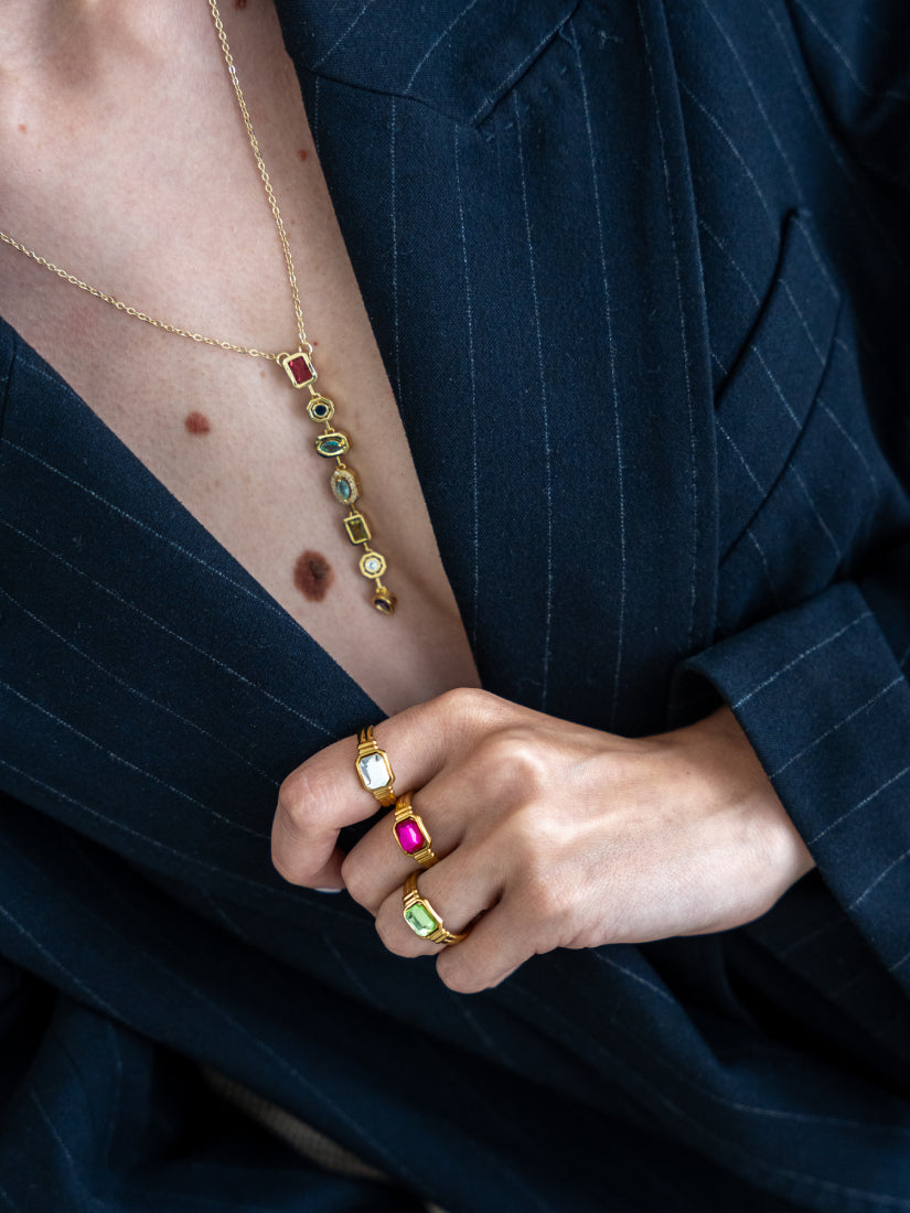 Collier Paloma multicolore - collier décolleté long en zirconium