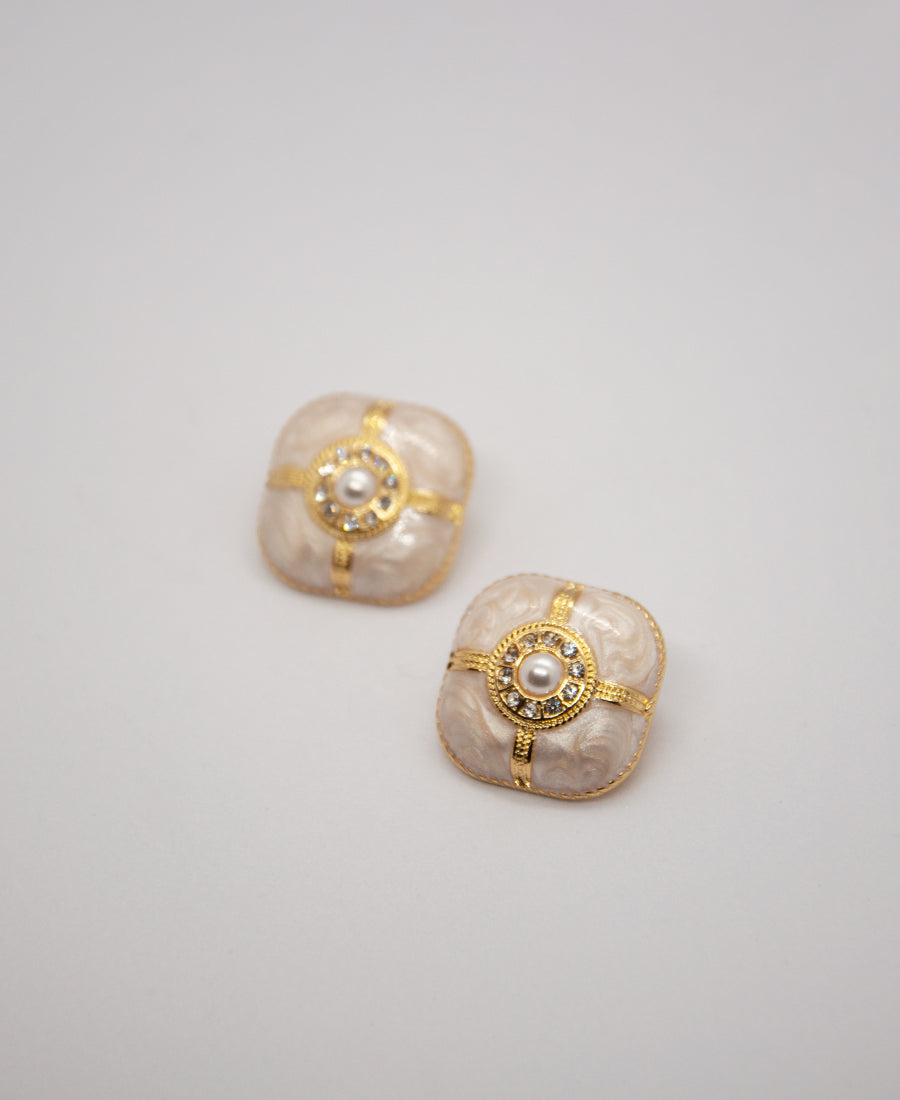 Boucles d'oreilles vintage émaillées avec perles et détails dorés - ELISE