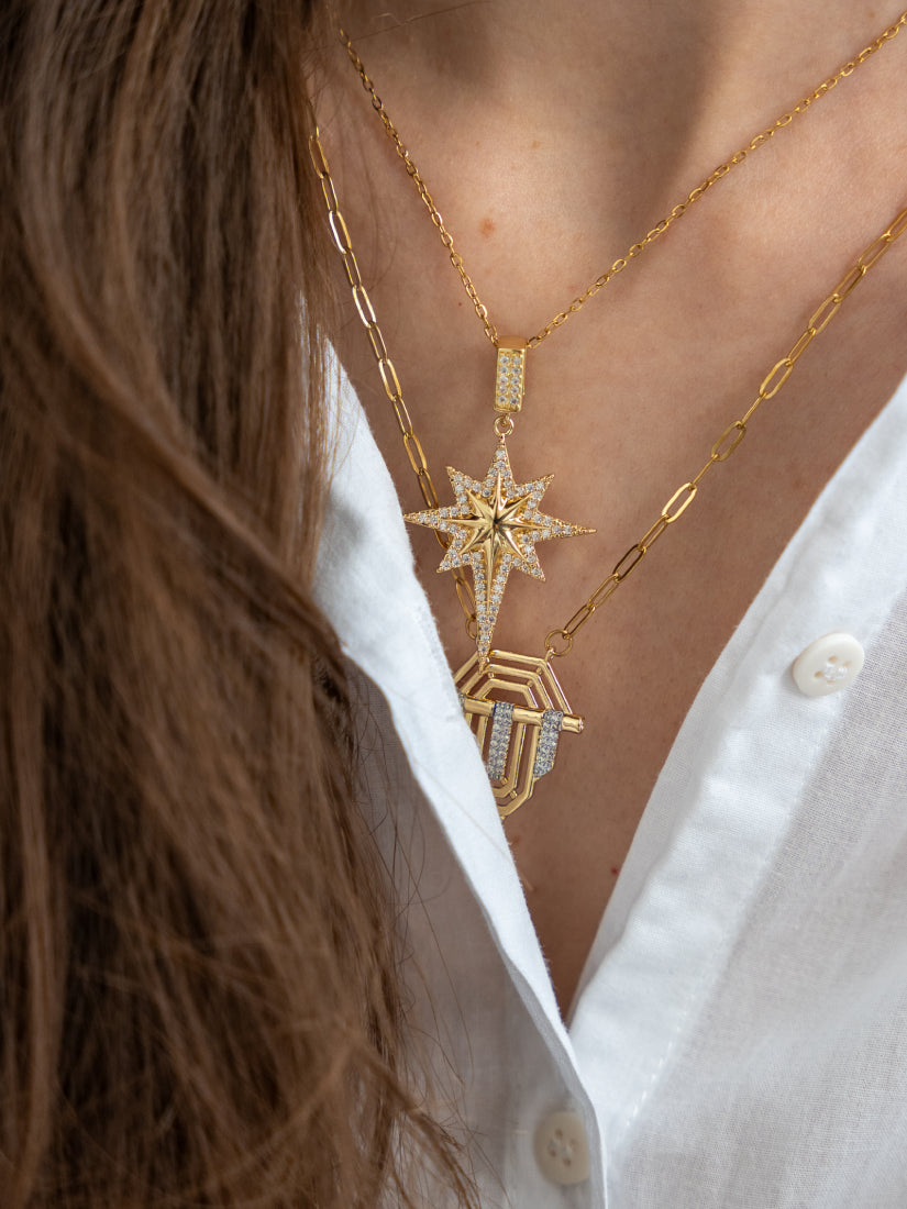 Collier étoile Orion doré - pendentif boussole brillante