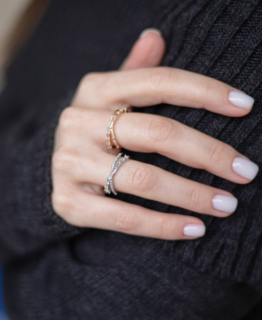Bague croisée zircon en acier inoxydable - Iris