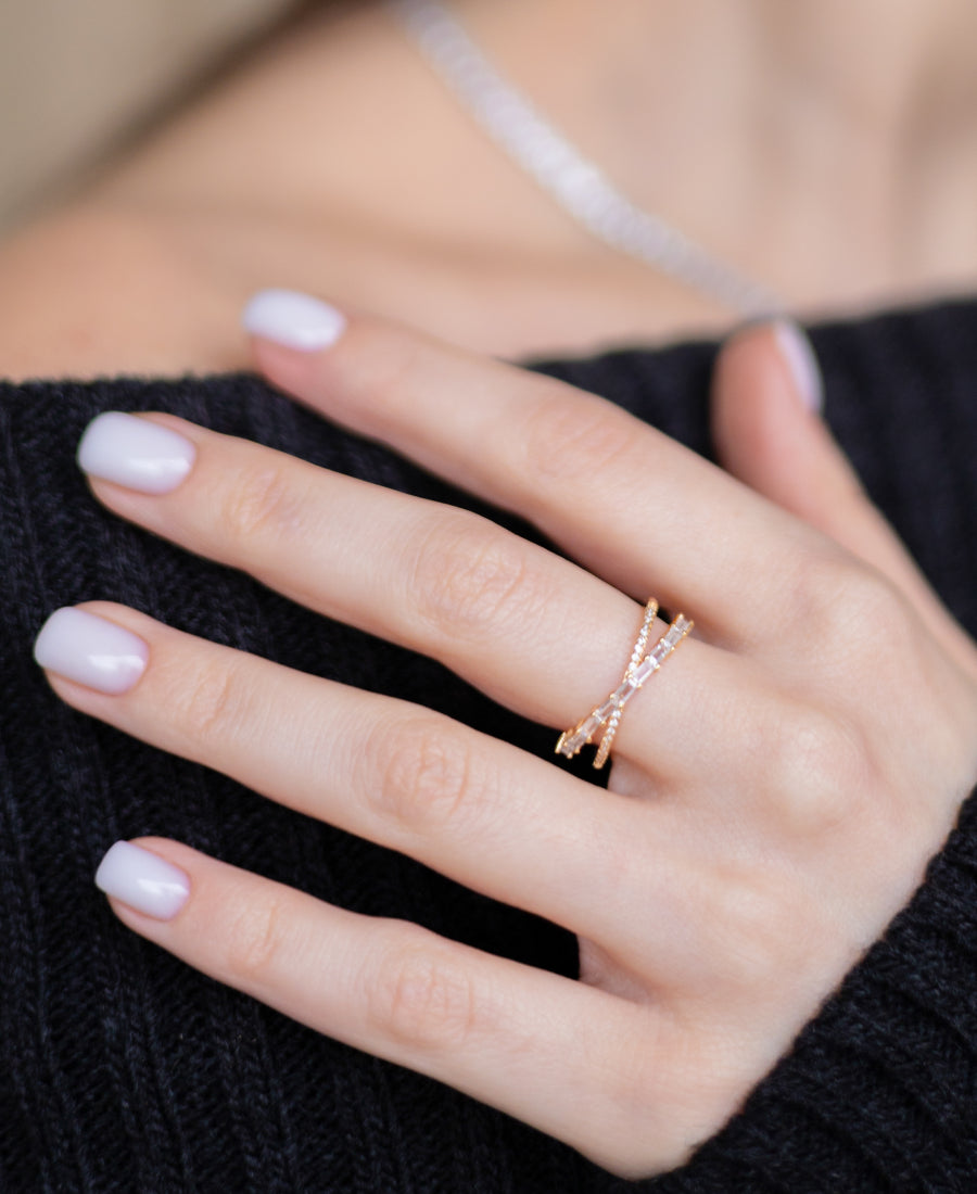 Bague croisée zircon en acier inoxydable - Iris