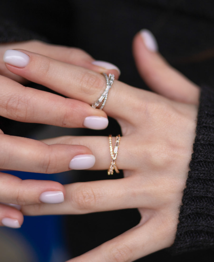 Bague croisée zircon en acier inoxydable - Iris
