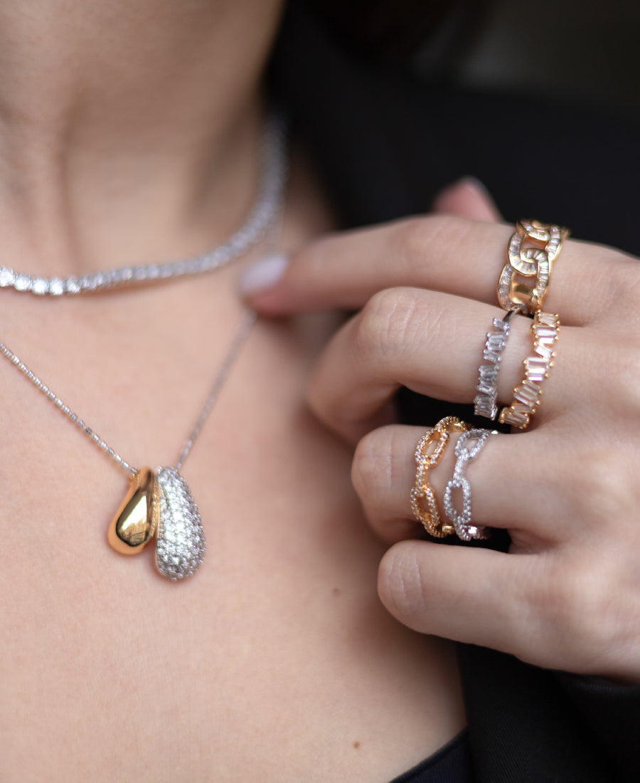 Bague ajustable sertie de zirconiums - Mathilde