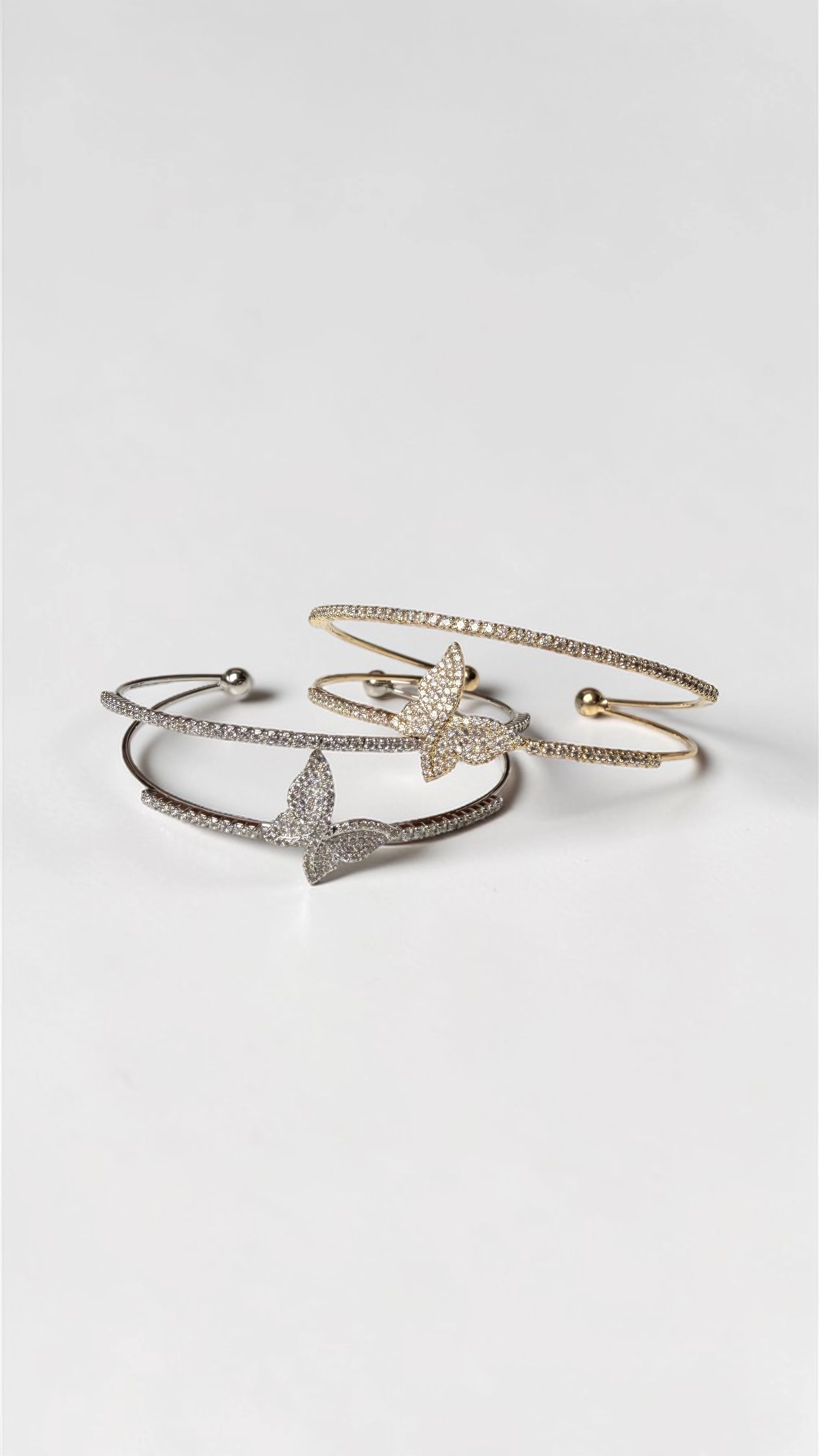 Bracelet Papillon brillant en laiton plaqué rhodium