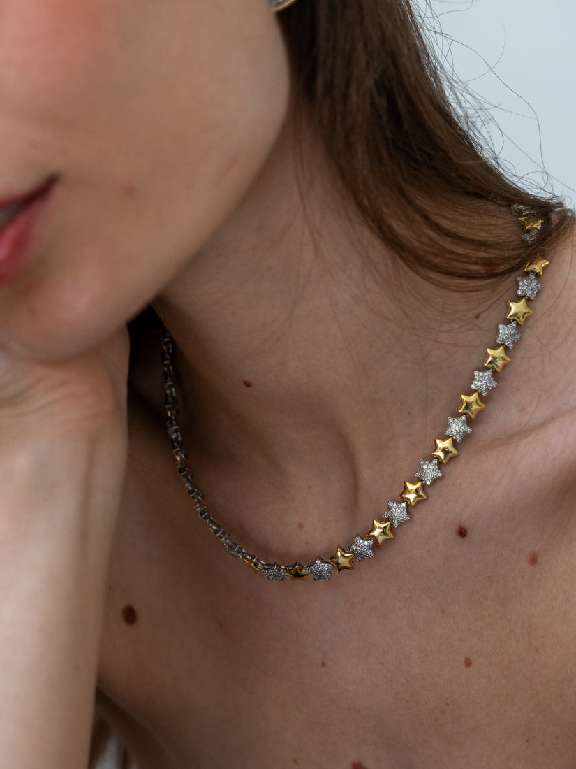 Collier Star doré et zirconium