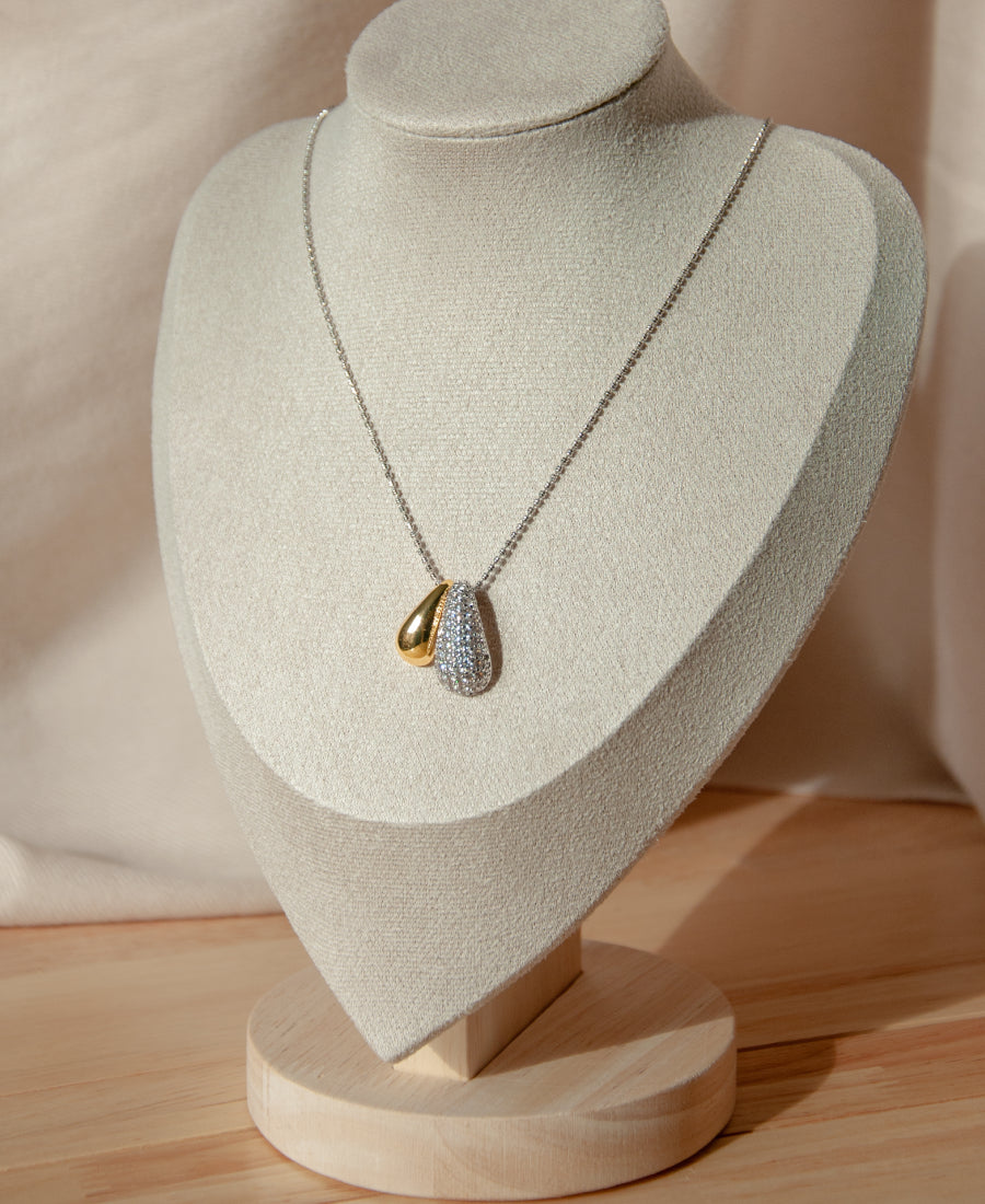 Collier pendentifs duo doré et zirconium - Camille