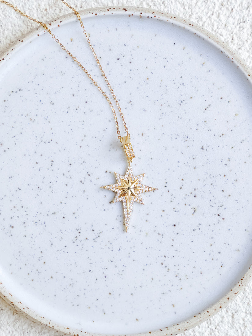 Collier étoile Orion doré - pendentif boussole brillante