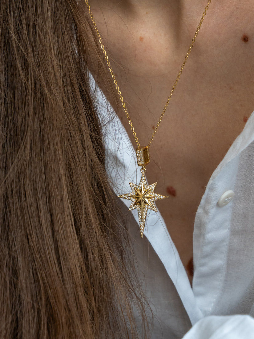 Collier étoile Orion doré - pendentif boussole brillante