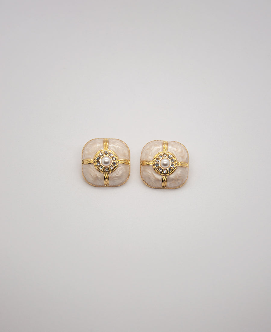Boucles d'oreilles vintage émaillées avec perles et détails dorés - ELISE