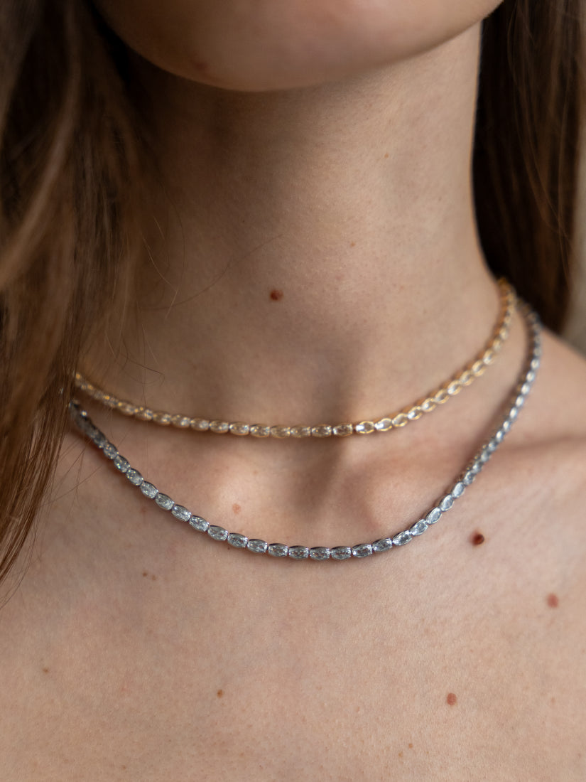 Collier Halo zirconium façon diamant en acier inoxydable