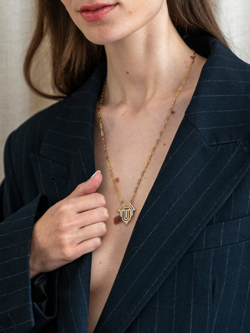 Collier Indira - Collier doré en acier inoxydable avec pierres zirconium