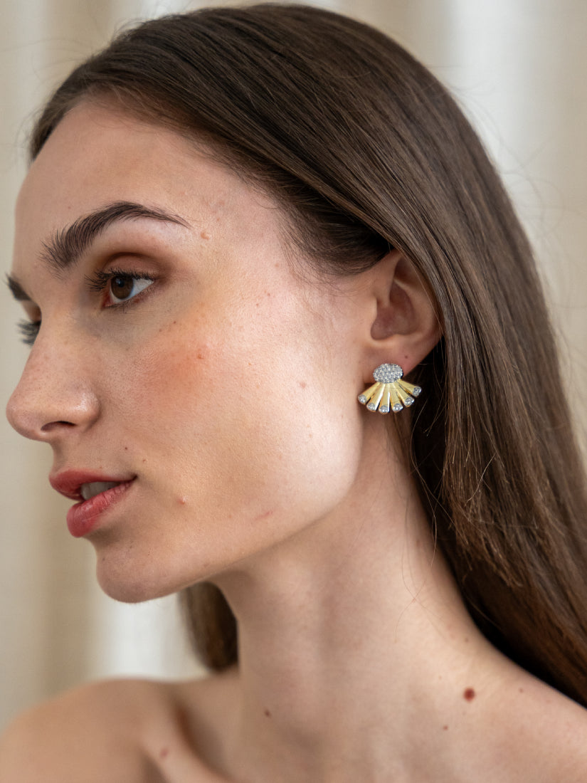 Boucles d’oreilles Kenza - Design éventail doré et cristaux brillants
