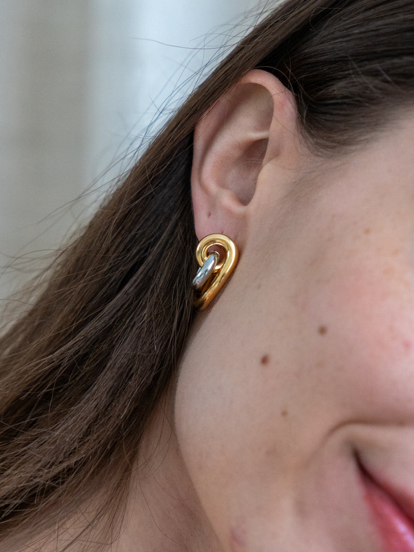 Boucles d'Oreilles Bicolores en Acier Inoxydable - Marie