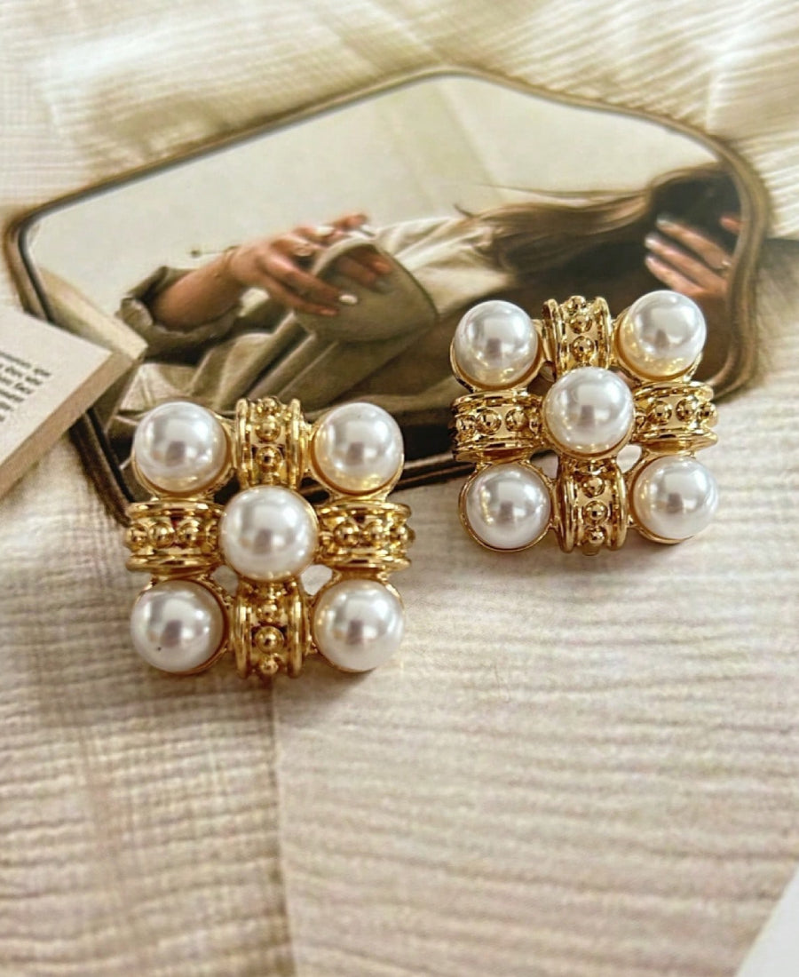 Boucles d'oreilles rétro en perles – Acier inoxydable